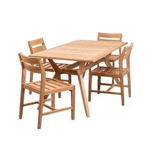 Modern Wooden <b>Dining</b> Table Set with 4 <b>Chairs</b> Minimalist Design Stable Structure Home Furniture <b>Natural</b> - Product Image 1
