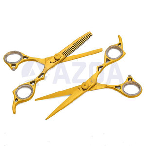 Ensemble professionnel de ciseaux de coiffure en acier inoxydable plaqué or avec ciseaux à effiler, rasoir et étui - Product Image 4