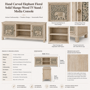 Best Quality Luxury Traditional European Mango Wood <b>TV</b> <b>Stand</b> Cabinet Eco-Friendly Hand Carved Elephant Design Farmhouse Hotel - Product Image 5
