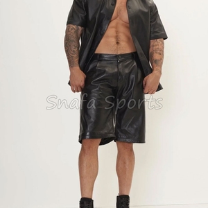 Shorts en cuir pour hommes de haute qualité, personnalisables avec logo, pour la gym et l'entraînement, avec poches, 100% cuir, vente en gros. - Product Image 3