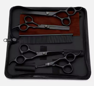 Kit de ciseaux à effiler de qualité supérieure couleur argent 6 pièces, magnifiques kits de barbier avec étui en cuir à fermeture éclair - Product Image 1