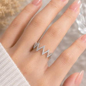 Women Heartbeat Zigzag Band Round Brilliant Cut 925 Silver <b>Fine</b> <b>Ring</b> - Product Image 2