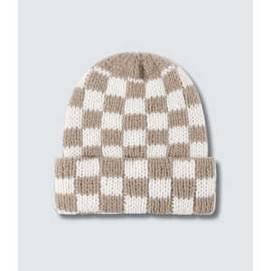 Bonnet en tricot côtelé à motif d'échecs noir artisanal Jilani pour l'extérieur avec doudounes - Product Image 3