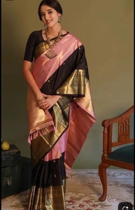 Sari Tradicional Bordado de Seda y Algodón Banarasi para Mujer, Sin Arrugas, de KV K V International (Multicolor) - Product Image 1