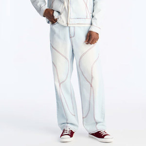 Trendy Pants Men <b>Jean</b> Pants Cotton Breathable Washed Straight Solid Color Denim Pants <b>Elastic</b> <b>Waist</b> Custom <b>Jeans</b> OEM Serviced - Product Image 1