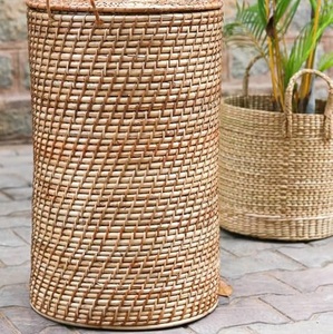 Woven Rattan <b>Laundry</b> <b>Basket</b> <b>Wicker</b> Hamper <b>Basket</b> with Lid Bamboo Storage Bin for Home Living Room - Product Image 5