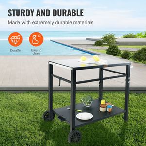 Piano da tavolo modulare in ferro per esterni a doppia mensola mobile per Pizza da forno a 2 ruote con manico nero griglie da campeggio - Product Image 3