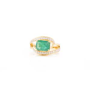 18K White Gold Rhodium Plated Emerald and Diamond Bypass Ring - Product Image 3