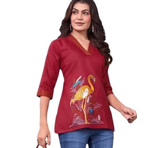 Slim Fit Short Length 100% Pure Cotton Fabric Digital Printed Bright Color Fancy Kurti For Office& Daily Wear Gorgeous <b>Dresses</b> - Product Image 1