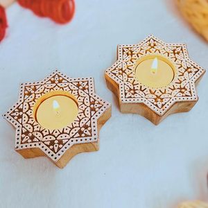 Handmade Wooden <b>Tea</b> Light Candle Holder Star Shaped T Light <b>Stand</b> Laser Cut Home Decor for Christmas Wedding - Product Image 4