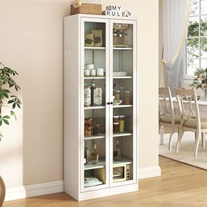 Armadio dispensa da cucina in metallo bianco autoportante alto 183 cm con 5 ripiani regolabili per dispensa o bagno - Product Image 1
