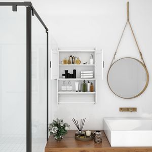 Armadietto da Bagno a Parete con Ripiani Regolabili e Ante, Mobile Contenitore per WC, Armadietto Portamedicinali, Soluzione di Arredo e Stoccaggio - Product Image 4