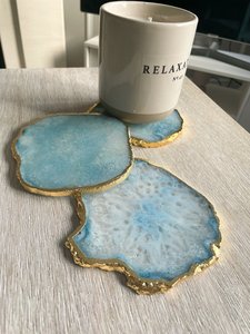 แผ่นรองแก้วเรซิ่นขอบทอง  รักษ์โลก  วาดลายด้วยมือ  ของตกแต่งบ้าน  สีสันปรับแต่งได้ - Product Image 4