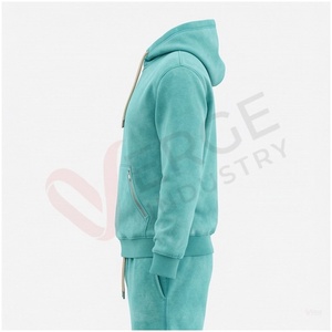 Conjunto Deportivo Unisex Color Verde Azulado con Capucha, Cierre Frontal con Cremallera, Bolsillos Laterales, Color Sólido, Transpirable, Informal, para Otoño, Corte Regular - Product Image 3