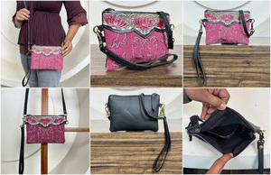 Nouveau rose Lotus Design usiné à la main en cuir suédé Mini sac de haute qualité femmes Style Vintage bracelet sac à bandoulière avec fermeture à glissière - Product Image 3