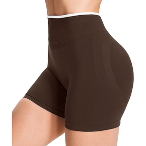 Shorts marron tricotés en spandex taille haute personnalisés pour femme – Sportifs, respirants, taille élastique, coupe ajustée, pour l'entraînement - Product Image 6
