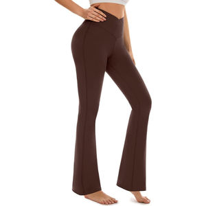 Women's Slim Fit High Waist Flared <b>Leggings</b> Breathable Anti-Bacterial Seamless Dark <b>Brown</b> Active Wear Gym Yoga - Product Image 3