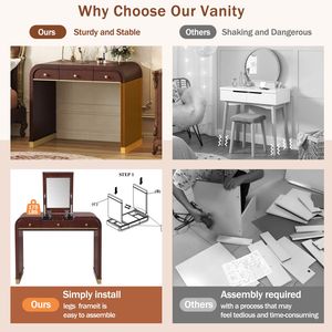 Espresso Classic Wood 3-in-1 <b>Dressing</b> <b>Table</b> Vanity Desk with Flip <b>Mirror</b> and 2 Drawers for Bedroom Makeup Storage - Product Image 6