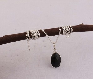 Pendentif ovale en onyx noir fait main, argent sterling 925, collier vintage bohème en forme de goutte d'eau avec pierre éclatante, fournisseur de bijoux fins - Product Image 6