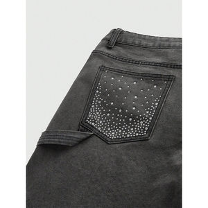 Shorts en jean noir dégradé de haute qualité pour hommes, avec strass, 100 % coton, broderie, style hip-hop, été, scintillant, streetwear - Product Image 3