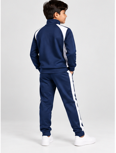 EXORO <b>Men's</b> Navy Blue Quarter-Zip Breathable Solid Tracksuit Set with <b>White</b> Stripe Knitted Sporty <b>Jogger</b> Winter Wear - Product Image 2