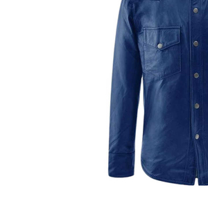 Classic Style Genuine Leather Men's Brown Shirt Summer Solid Front Logo Finished Breathable Made to Order - Product Image 4