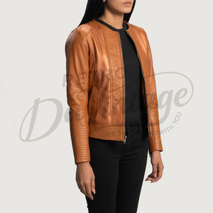 Premium Women Dark Green <b>Suede</b> Leather <b>Jacket</b> Slim Fit Soft Goat <b>Suede</b> Moto <b>Jacket</b> Elegant Collarless Casual Outerwear - Product Image 3