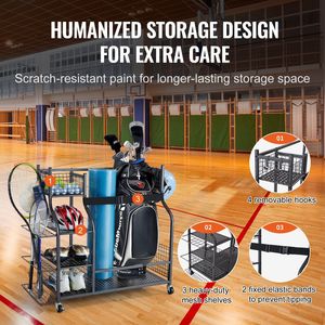 Organizer per Garage da Golf in acciaio nero 2 portaborse rotolanti ruote per carrelli a sfera attrezzi sportivi per esterni cestini per giocattoli - Product Image 4