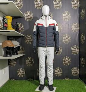 Men's Ski Jacket With Hood Color Blocked Waterproof Synthetic Insulation Zipper Closure White Gray Red Gore-<b>Tex</b> Technology - Product Image 2