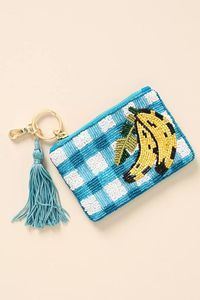 Porte-monnaie en toile de coton léger et écologique, brodé de perles de verre, fait main, avec fermeture éclair, petit porte-billets - Product Image 4