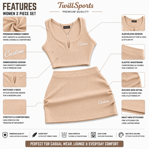Conjunto de Top Corto y Minifalda Acanalado para Mujer al por Mayor, Conjunto de Dos Piezas Personalizado, Ropa Casual Bordada para Primavera/Verano - Product Image 6
