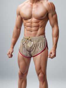 Men's Waterproof Satin <b>Short</b> <b>Shorts</b> Elastic Waist Solid Color Casual PU Coated Polyester Swimwear - Product Image 4