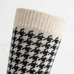 <b>Knee</b> <b>High</b> <b>Socks</b> Plaid Pattern Black <b>White</b> Knitted Breathable Casual Adult Regular Style - Product Image 4