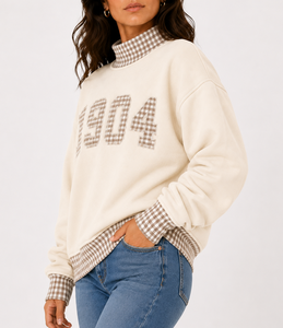 Sweat-shirt à col roulé pour femme 1904 personnalisé à pois gingham, épaules tombantes, grande taille, décontracté, respirant, en tissu éponge - Product Image 3