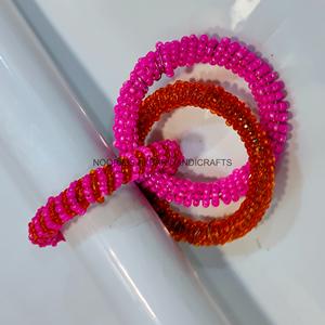 Handmade Napkin Ring in Pink and Orange Beads Glass Napkin Holder Tableware for Parties <b>Other</b> Colors Available - Product Image 3