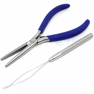 Alicates Profesionales de Acero Inoxidable de 7 Pulgadas, Ligeros, de Boca Plana y Punta Larga, con Mango Azul y Aguja de Bucle para Extensiones de Cabello con Precisión - Product Image 1