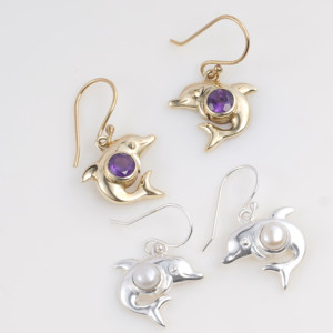 Natural Pearl Brass Sterling <b>Silver</b> Dolphin Pearl <b>Dangle</b> <b>Earrings</b> Handmade Ocean Inspired Marine Animal Jewelry Gift for Women - Product Image 6