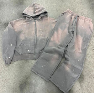 Cumbre Sports Wholesale Heavyweight Eco-Friendly Acid Washed Sun Faded Print Winter Oversized Tracksuit <b>Sets</b> Acid Wash Sweatsuit - Product Image 5