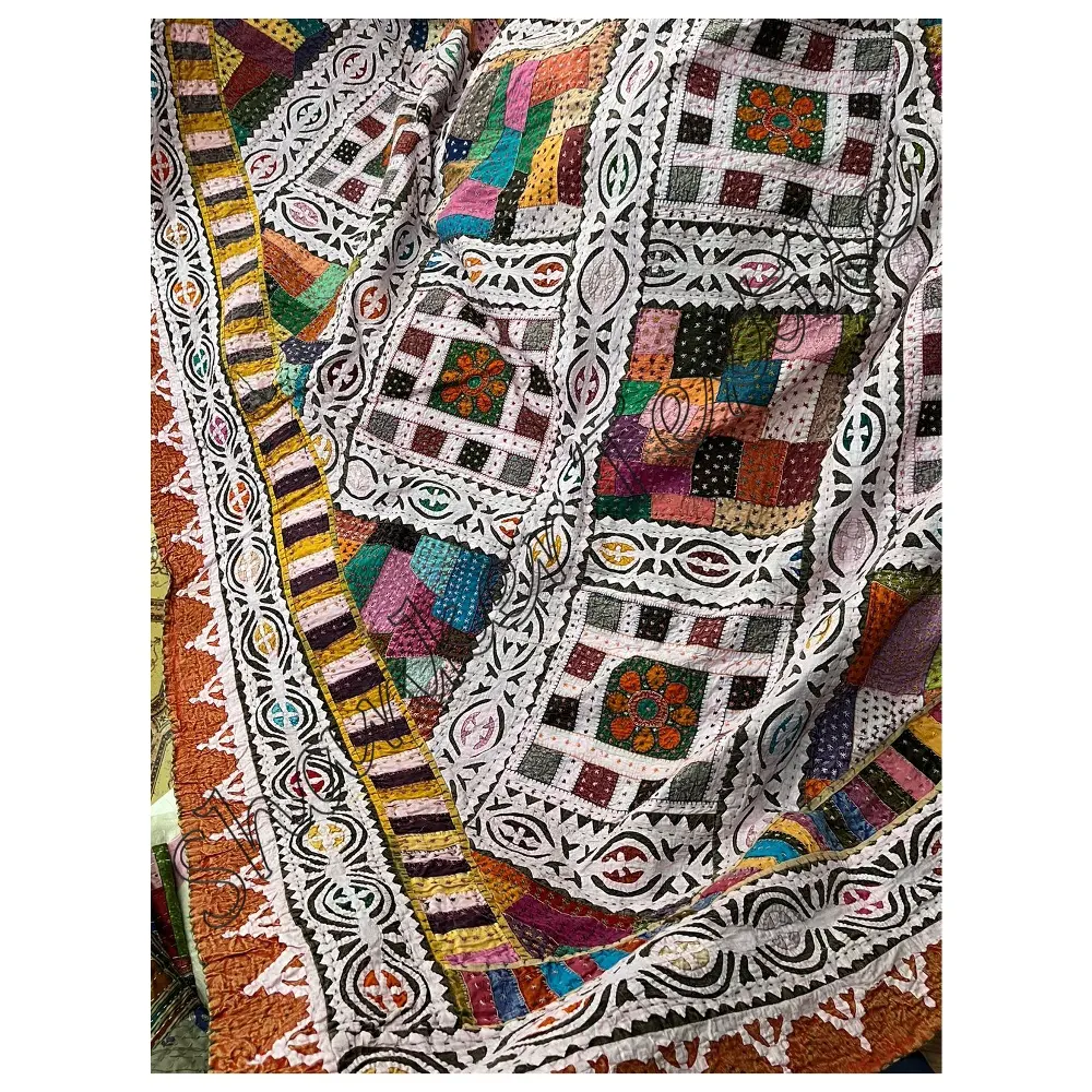 Applique Bed Sheet White Bedding Cover Wholesale 100% Bed Cover Handmade Cut work Bedspread Indian Handmade Applique Queen Size
