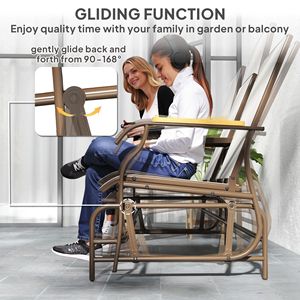 2-Person Outdoor Cream White Glider <b>Bench</b> Steel Frame Loveseat Swing <b>Chair</b> with <b>Table</b> for Courtyard & Garden Use - Product Image 5