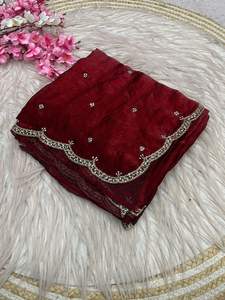 Sari de satén Zarkhan de diseño clásico, moderno, elegante y hermoso, con bordados, lo último en ropa étnica exclusiva para fiestas, bodas y festivales para mujeres. - Product Image 6