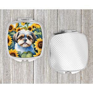 Shih Tzu Sunflowers Compact Travel <b>Makeup</b> <b>Mirror</b> <b>for</b> Women and Girls Foldable Handheld Design Pocket-sized Decorative Gift - Product Image 4