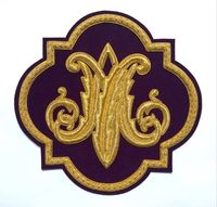 Patch brodé à la main de luxe avec monogramme en fils métalliques |   Applique décorative lettre M |   Design à fil doré résistant à l'eau en relief 3D