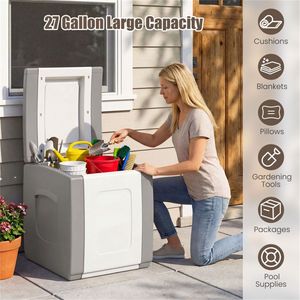 Contenitore da Esterno Impermeabile da 27 Galloni in PP per Patio con Maniglie Laterali e Design Bicolore Grigio - Product Image 6