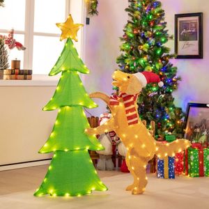 4FT <b>Lighted</b> Tinsel Christmas <b>Tree</b> with Plush Goldendoodle Dog Xmas Decorations - Product Image 1