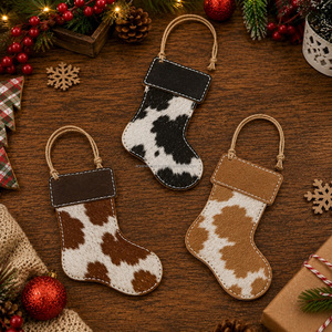 Christmas Tree Decoration Genuine Hair-On Cowhide Leather <b>Small</b> Stocking Hanging Rustic <b>Ornament</b> Holiday Hanging Decoration - Product Image 2