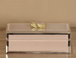 Luxury Modern Peach Color Mirror <b>Glass</b> Handcrafted Lacquered Finish Decorative Storage Box Key <b>Knob</b> Premium Jewelry Vanity - Product Image 5