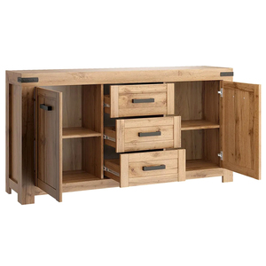 Buffet moderne de luxe rustique en bois massif avec poignées métalliques, meuble de rangement de style ferme moderne pour chambre et salle à manger - Product Image 2