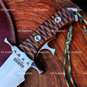 Couteau de chasse à lame fixe forgée à la main, style film, en acier au carbone, pointe clip, 16 pouces, manche en bois, modèle RAM BO Last Blood de UA Supplies - Product Image 5