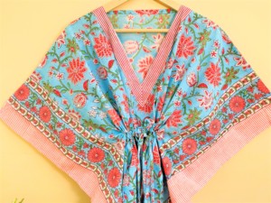 Wholesale Eco-Friendly Handmade Hand Block Printed Cotton <b>Kaftan</b> V-neck <b>Summer</b> Beachwear Loose Fit - Product Image 6